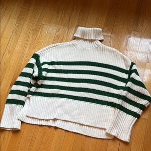 Madewell Green and Cream Cowl Neck Sweater brand new never worn